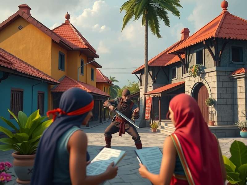 Ninja Legacy Nawanshahr game screenshot showing ninja character in Punjabi village